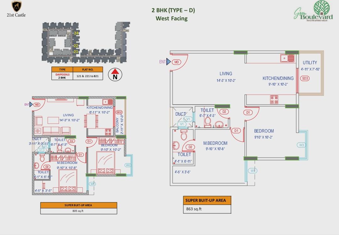 2 BHK Layout - Green Boulevard